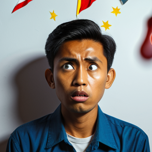 Home 15 **Image Prompt:** A person looking at a draft with a confused expression, then a lightbulb appearing above their head as they gain a fresh perspective, with the Malaysian flag subtly incorporated in the background, use a vibrant color palette.