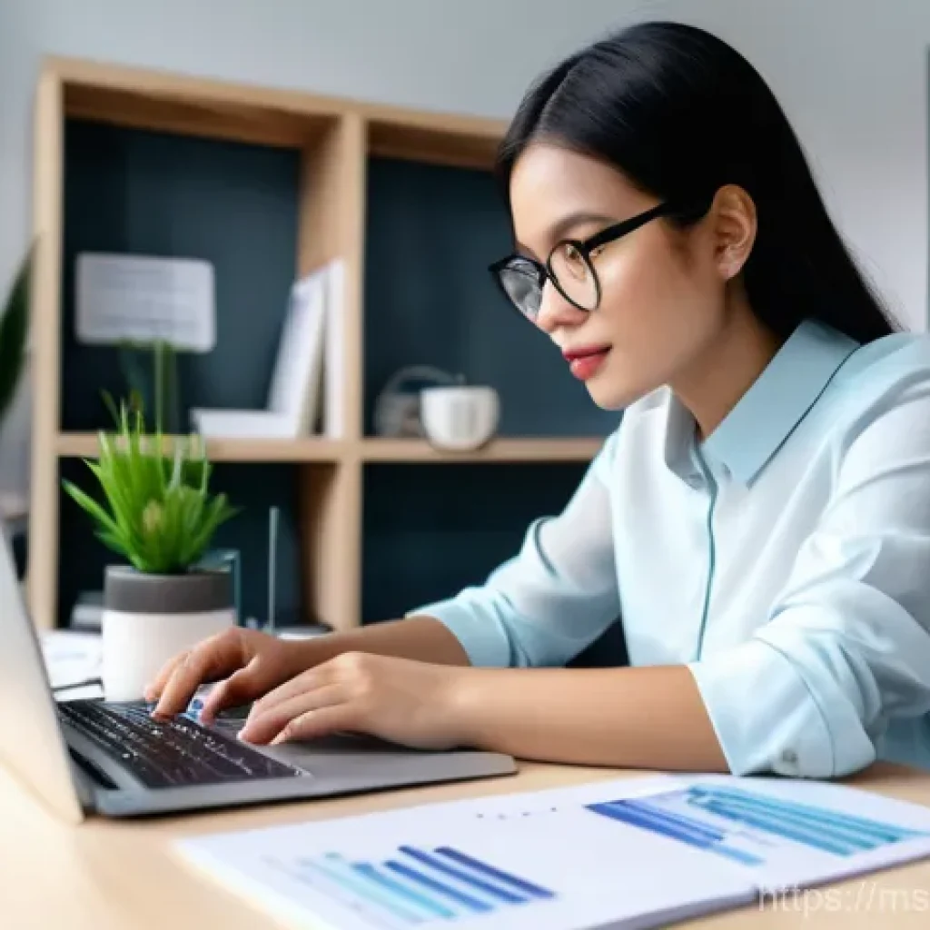 편집 효율성을 위한 데이터를 활용한 의사결정 - A young, diverse Malaysian content creator, dressed in smart casual attire, sits at a clean, modern ...